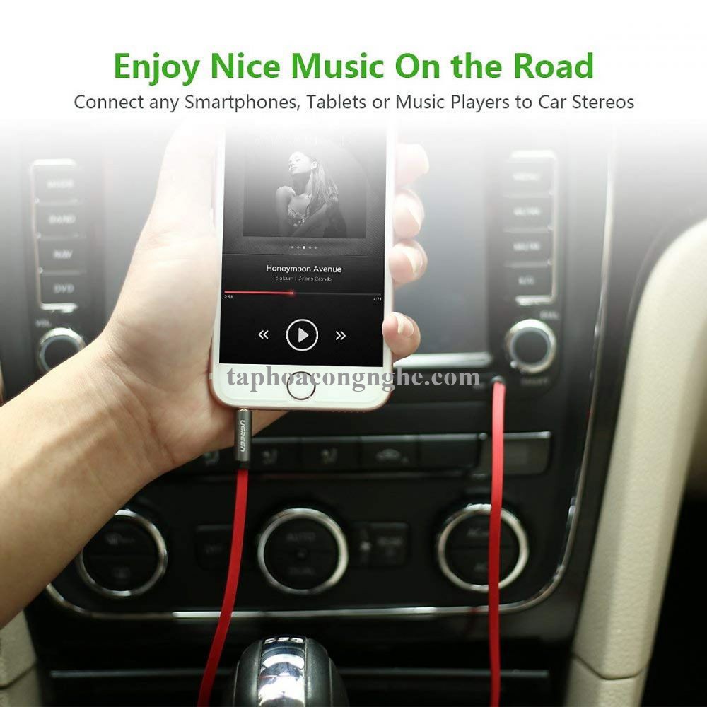 Ugreen 10796 5M màu Đỏ Cáp âm thanh 2 đầu 3.5mm dây dẹt AV119 30010796